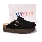 Vayfio Women's Black Suede Comfort Platform Mules