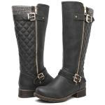 GLOBALWIN Women's Grey Quilted Knee-High Riding Boots