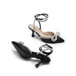 DREAM PAIRS Rhinestone Bow Kitten Heels Black