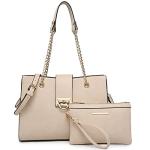 Chic Beige Tote Bag with Matching Clutch