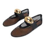 DOEYG Women's Black Mesh Ballet Flats with Strap