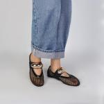 DOEYG Women's Black Mesh Ballet Flats with Strap