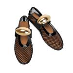 DOEYG Women's Black Mesh Ballet Flats with Strap