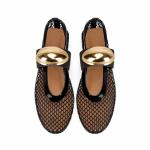 DOEYG Women's Black Mesh Ballet Flats with Strap