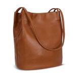 Iswee Brown Leather Bucket Tote Bag for Women