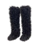 Black Fur Thigh High Over-the-Knee Boots