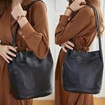 Iswee Brown Leather Bucket Tote Bag for Women
