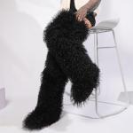 Black Fur Thigh High Over-the-Knee Boots