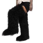 Black Fur Thigh High Over-the-Knee Boots