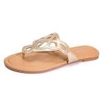 LM Women's Gold T-Strap Thong Slide Sandals