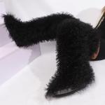 Black Fur Thigh High Over-the-Knee Boots