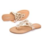 LM Women's Gold T-Strap Thong Slide Sandals