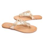 LM Women's Gold T-Strap Thong Slide Sandals
