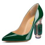 Elegant Forest Green Chunky High Heel Pumps