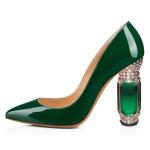 Elegant Forest Green Chunky High Heel Pumps