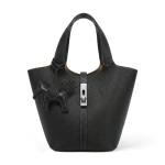 Kadynow Black Vegan Leather Bucket Tote Bag