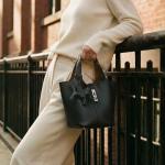 Kadynow Black Vegan Leather Bucket Tote Bag