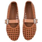 Bouwno Woven Mary Jane Flats for Women Mesh Ballet Flats Dressy Comfortable Ballerina Flat with Round Toe Adjustable Buckle Strap Brown