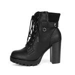 DREAM PAIRS Black Lace-Up Chunky Heel Ankle Boots