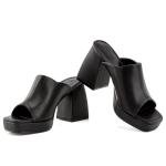 Coutgo Womens Chunky Platform Mules Sandals Slip On Block Heels Square Toe High Heeled Dress Shoes Black Size 8