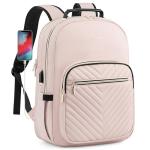 LOVEVOOK Laptop Backpack Purse for Women, Work Travel Computer Bags, College School Backpack for Student Girl, Quilted Casual Daypack with USB Port, Fit 15.6 Inch Laptop, Antiquewhite