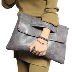 NIGEDU Women Handbags PU Leather Female Clutch Handbag Messenger Bag Large Solid High Capacity (Grey)