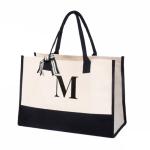Salt Earth Personalized Initial Tote Bag for Women, 100% Cotton Canvas Tote Bag, Large Beach Grocery Utility Tote, Custom Monogram Reusable Shopping Bag for Work Travel Everyday Use