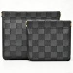 lomkya Checkered Makeup Bag Set Black 2 Pieces Leather Pocket Cosmetic Bag for Purse Waterproof Small Makeup Pouch for Purse Aesthetic Accessories Small Makeup Bag for Women inside Coin Purse