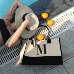 Salt Earth Personalized Initial Tote Bag for Women, 100% Cotton Canvas Tote Bag, Large Beach Grocery Utility Tote, Custom Monogram Reusable Shopping Bag for Work Travel Everyday Use