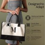 Salt Earth Personalized Initial Tote Bag for Women, 100% Cotton Canvas Tote Bag, Large Beach Grocery Utility Tote, Custom Monogram Reusable Shopping Bag for Work Travel Everyday Use