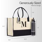 Salt Earth Personalized Initial Tote Bag for Women, 100% Cotton Canvas Tote Bag, Large Beach Grocery Utility Tote, Custom Monogram Reusable Shopping Bag for Work Travel Everyday Use