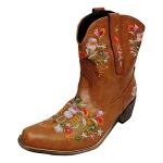 gloryinterest Cowboy Boots for Women Ankle Cowgirl Boots Western Flower Embroidered Square Toe Chunky Heel Stitched Retro Black Brown Red Blue Yellow Purple US5.5-10.5, yellow, 38