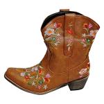 gloryinterest Cowboy Boots for Women Ankle Cowgirl Boots Western Flower Embroidered Square Toe Chunky Heel Stitched Retro Black Brown Red Blue Yellow Purple US5.5-10.5, yellow, 38