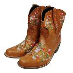 gloryinterest Cowboy Boots for Women Ankle Cowgirl Boots Western Flower Embroidered Square Toe Chunky Heel Stitched Retro Black Brown Red Blue Yellow Purple US5.5-10.5, yellow, 38