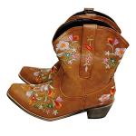 gloryinterest Cowboy Boots for Women Ankle Cowgirl Boots Western Flower Embroidered Square Toe Chunky Heel Stitched Retro Black Brown Red Blue Yellow Purple US5.5-10.5, yellow, 38