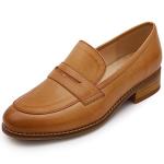 Mona flying Women's Comfort Leather Round Toe Penny Loafers Dress Casual Slip On Flats Ladies Office Work Shoes Brown