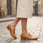 Mona flying Women's Comfort Leather Round Toe Penny Loafers Dress Casual Slip On Flats Ladies Office Work Shoes Brown