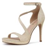 CELLENZ Stiletto Women High Heels: Platform Heel for Women Dressy - Champagne Gold Heels Prom Comfortable - Strappy Heeled Wedding Shoes Size 9.5
