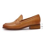 Mona flying Women's Comfort Leather Round Toe Penny Loafers Dress Casual Slip On Flats Ladies Office Work Shoes Brown