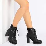 DREAM PAIRS Black Lace-Up Chunky Heel Ankle Boots