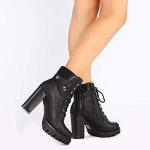 DREAM PAIRS Black Lace-Up Chunky Heel Ankle Boots