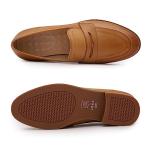 Mona flying Women's Comfort Leather Round Toe Penny Loafers Dress Casual Slip On Flats Ladies Office Work Shoes Brown