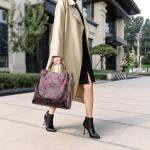 Travistar Floral Handbags and Purses Women - Retro Embossed Leather Top Handle Handbag Set Large Women's Shoulder Bag Trendy Hobo Purse Ladies Bucket Satchel Bags Chic Work Tote with Pouch Brown