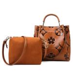 Travistar Floral Handbags and Purses Women - Retro Embossed Leather Top Handle Handbag Set Large Women's Shoulder Bag Trendy Hobo Purse Ladies Bucket Satchel Bags Chic Work Tote with Pouch Brown