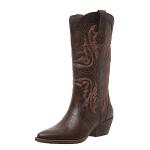 SelRoys Cowboy Boots for Women Cowgirl Mid Calf Western Boots Embroidered Stitched Pointed Toe Chunky Block Heel Brown Red Black US5-11, dark brown, 8