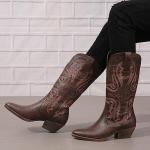 SelRoys Cowboy Boots for Women Cowgirl Mid Calf Western Boots Embroidered Stitched Pointed Toe Chunky Block Heel Brown Red Black US5-11, dark brown, 8