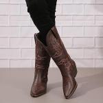 SelRoys Cowboy Boots for Women Cowgirl Mid Calf Western Boots Embroidered Stitched Pointed Toe Chunky Block Heel Brown Red Black US5-11, dark brown, 8