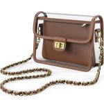 VOULEZVUE Clear Crossbody Purse for Women Stadium Approved 7.25" x 5.25" - Anti-Yellowing UV TPU Luxury Bag with Wallet Insert & 43" Chain Strap (Brown/Gold)