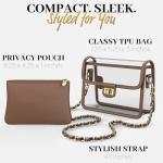 VOULEZVUE Clear Crossbody Purse for Women Stadium Approved 7.25" x 5.25" - Anti-Yellowing UV TPU Luxury Bag with Wallet Insert & 43" Chain Strap (Brown/Gold)