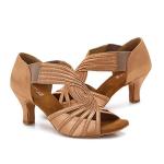 YYTing Ballroom Dance Shoes Women Latin Salsa Practice Dancer Shoes 2.5'' Heels YT02(10.5, Tan)